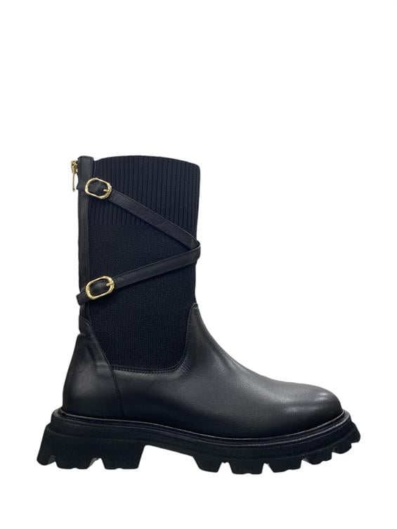 Kadın Kalın Tabanlı Günlük Bot - Siyah Deri