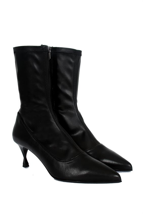 Kadın Topuklu Bot - Siyah Deri
