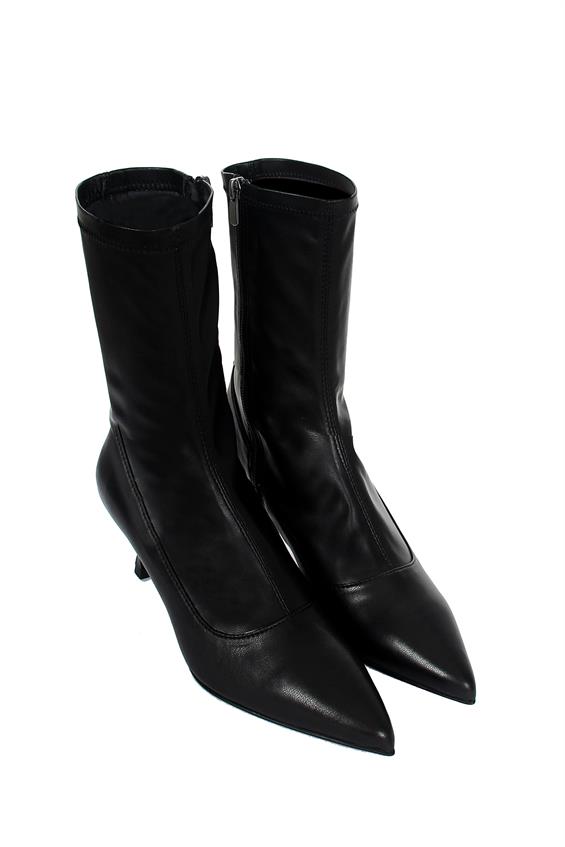 Kadın Topuklu Bot - Siyah Deri