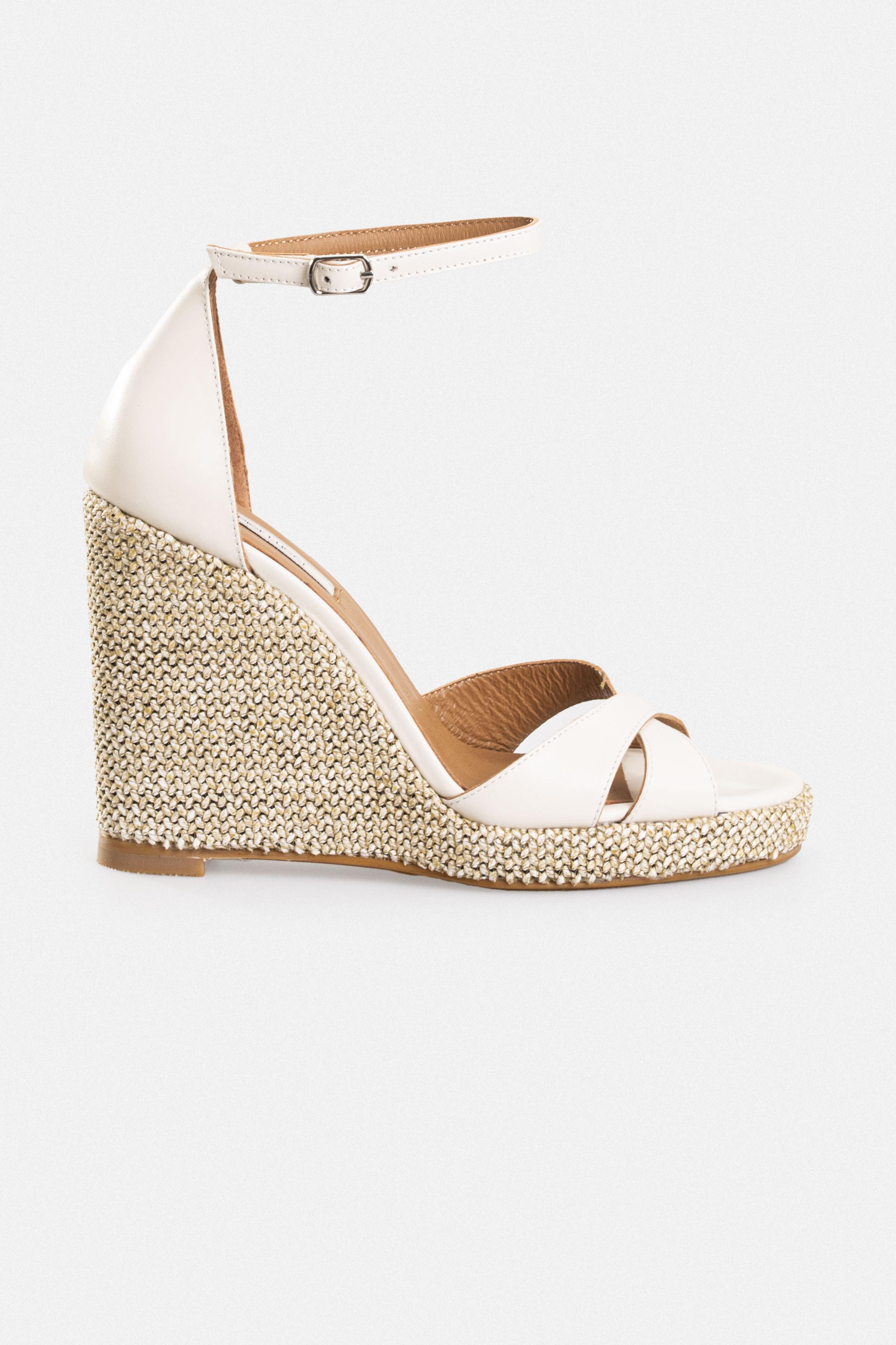 Kadın Dolgu Topuklu Sandalet - Bej Deri