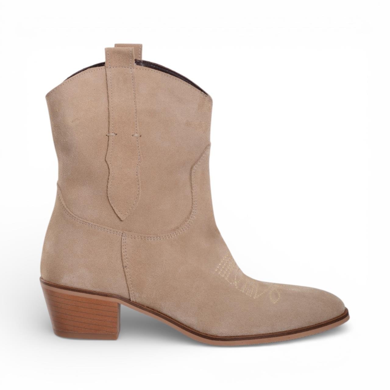 Kadın Kalın Topuklu Bot - Bej Süet