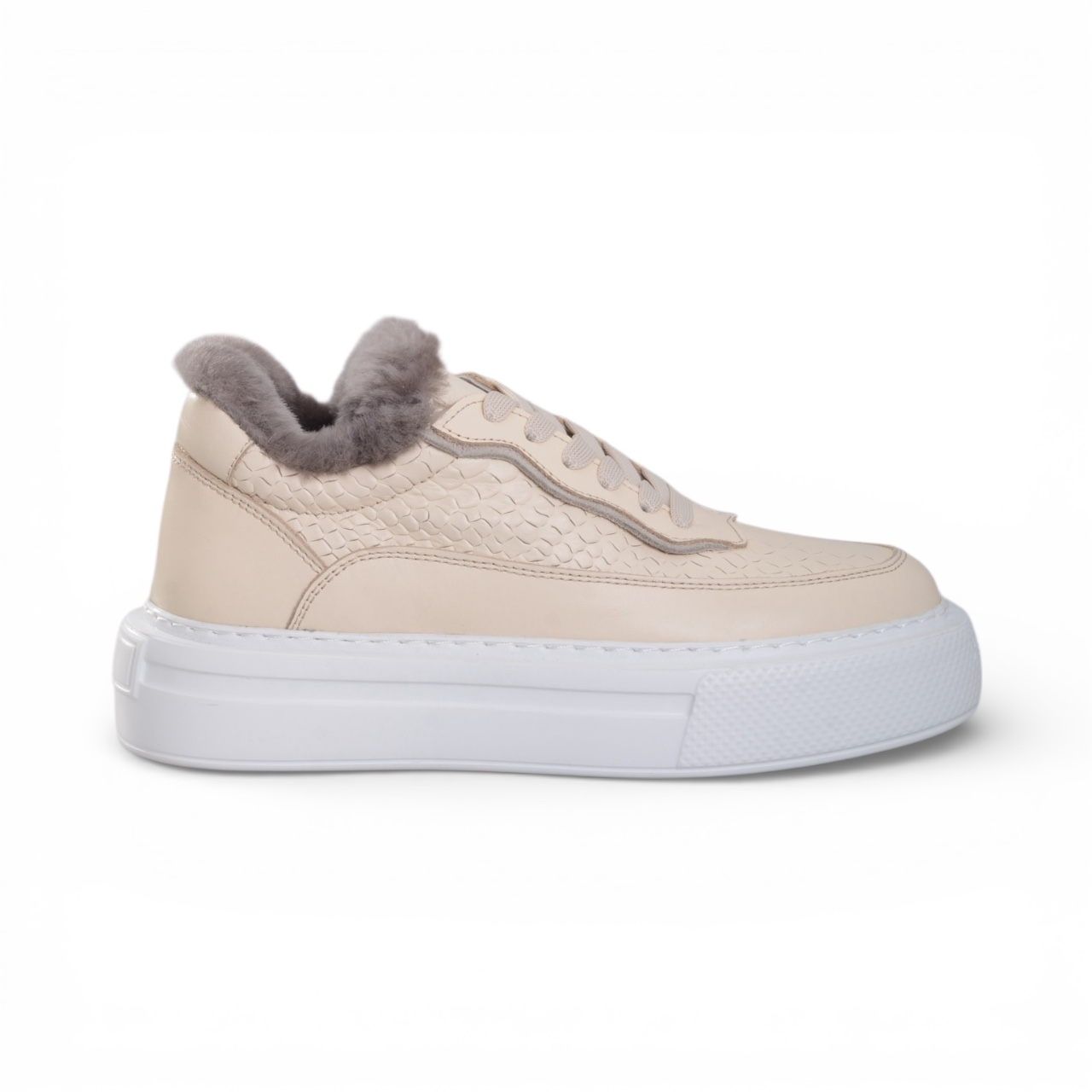 Kadın Sneakers Ayakkabı - Bej Deri 