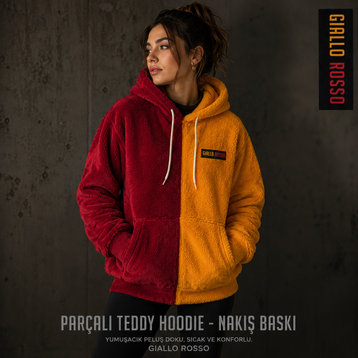 Parçalı Kapşonlu Teddy