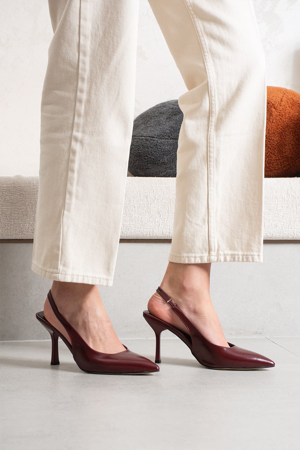 Zeni Kadın Bordo Deri Stiletto Topuklu Ayakkabı 