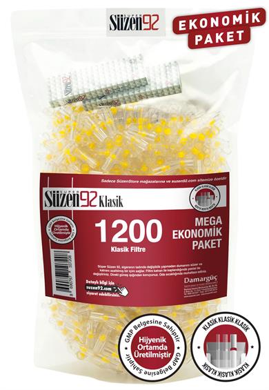 Süzen92 Sigara Ağızlığı Filtresi Klasik 1200'lü Ekonomik Paket 2 Adet Taşıma Kutusu Hediyeli