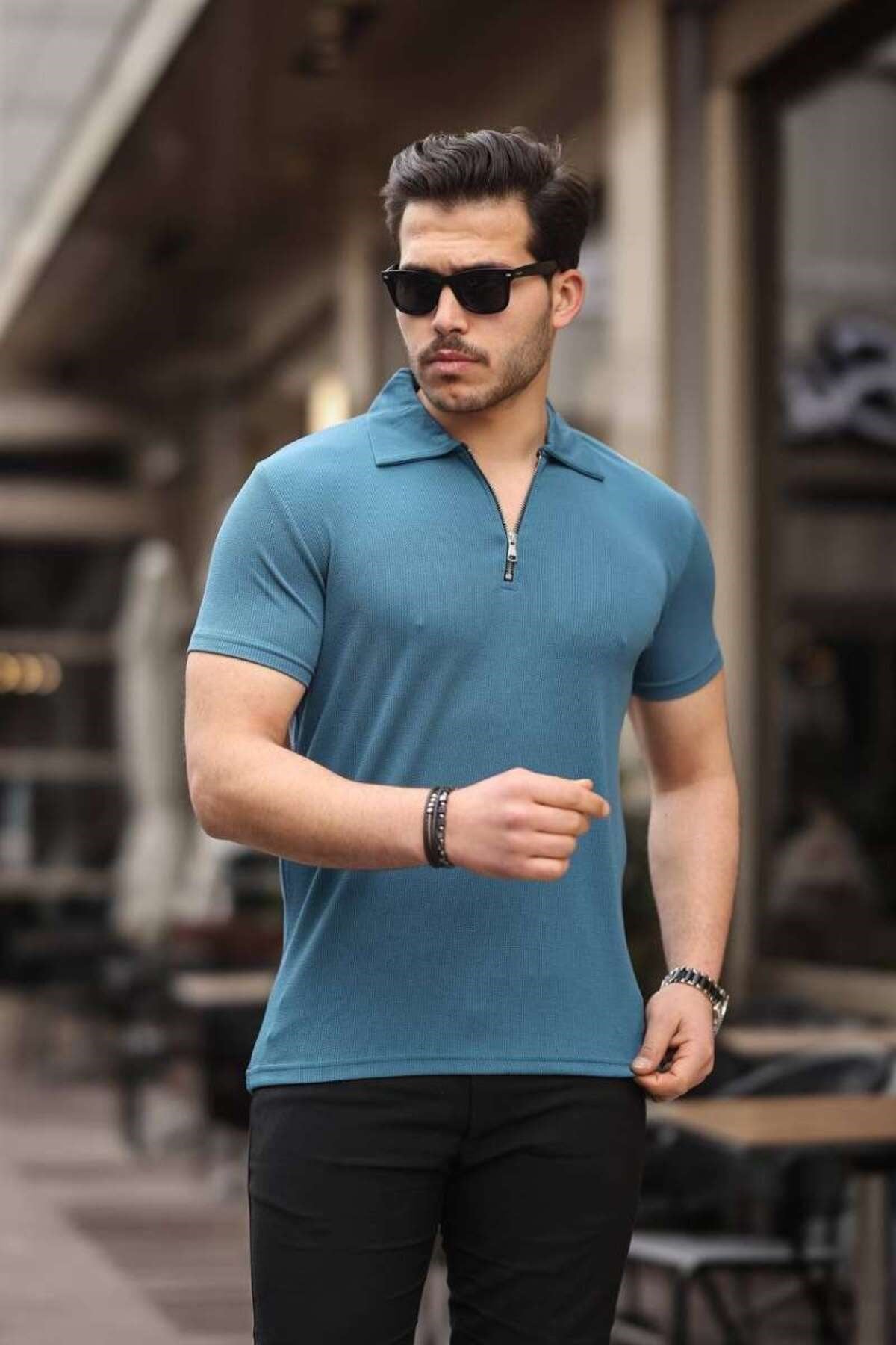 ADSD - Eg38 Yarım Fermuar Polo Yaka Tşört İndigo