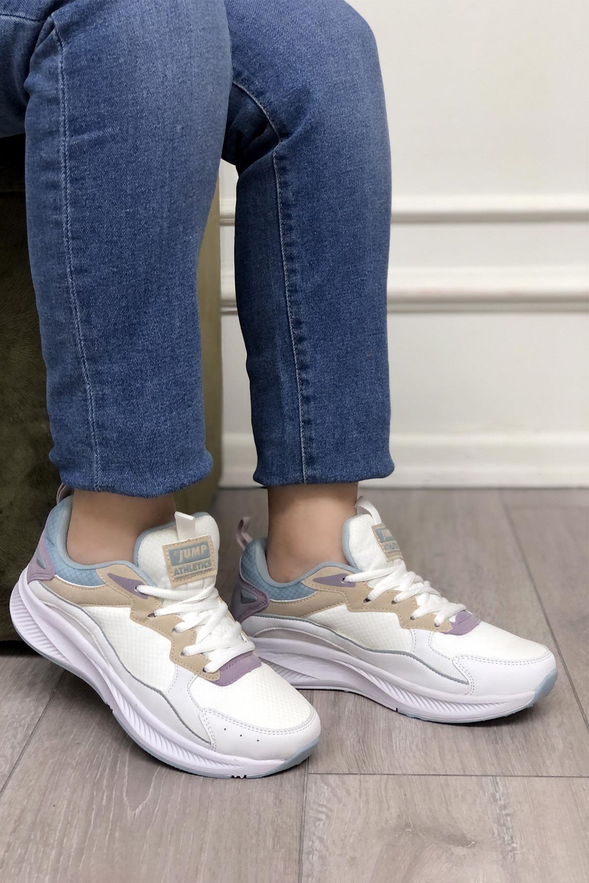 JUMP 28751 Unisex Spor Ayakkabı Bej Mavi Lila
