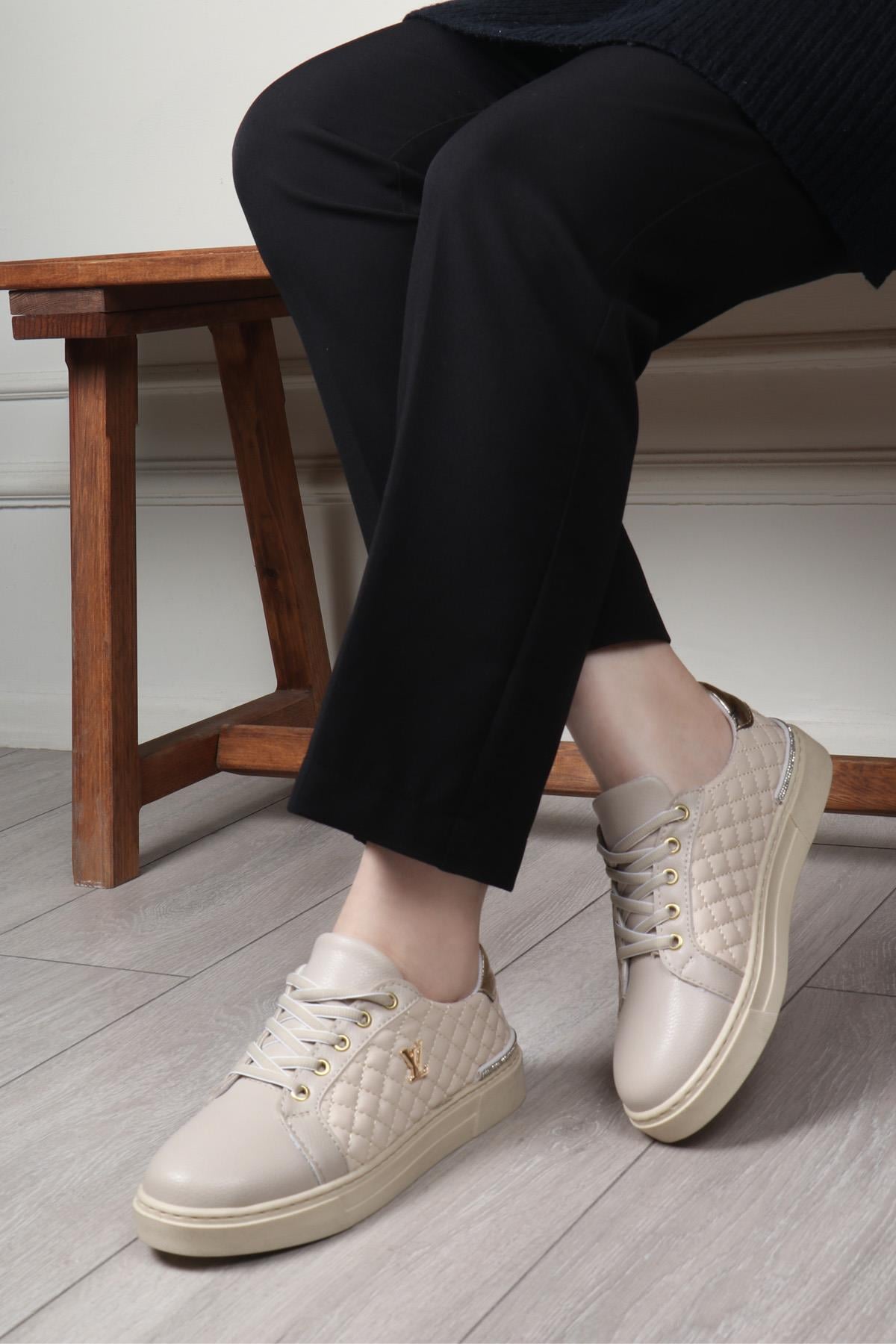 My Bella 25Y BH-5700 Kapitoneli Kadın Sneaker Bej