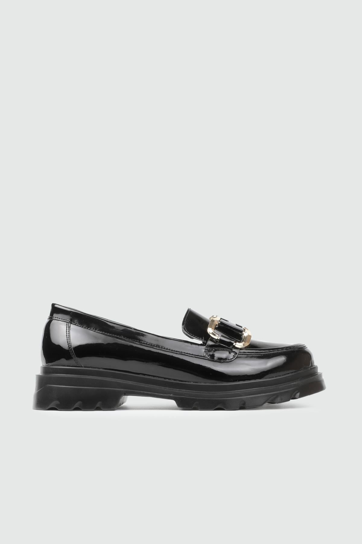 My Bella DRS-170 25K Gucci Toka Makosen Kadın Ayakkabı Siyah Rugan