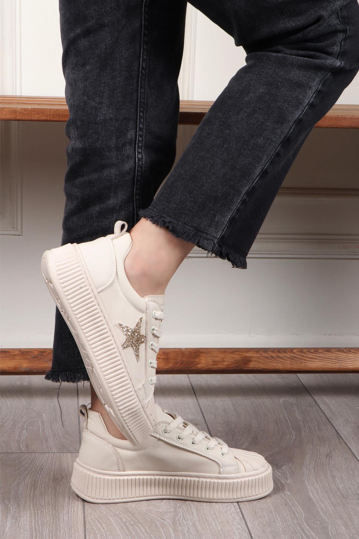 MY BELLA DV-7100 Taşlı Kadın Sneaker Bej