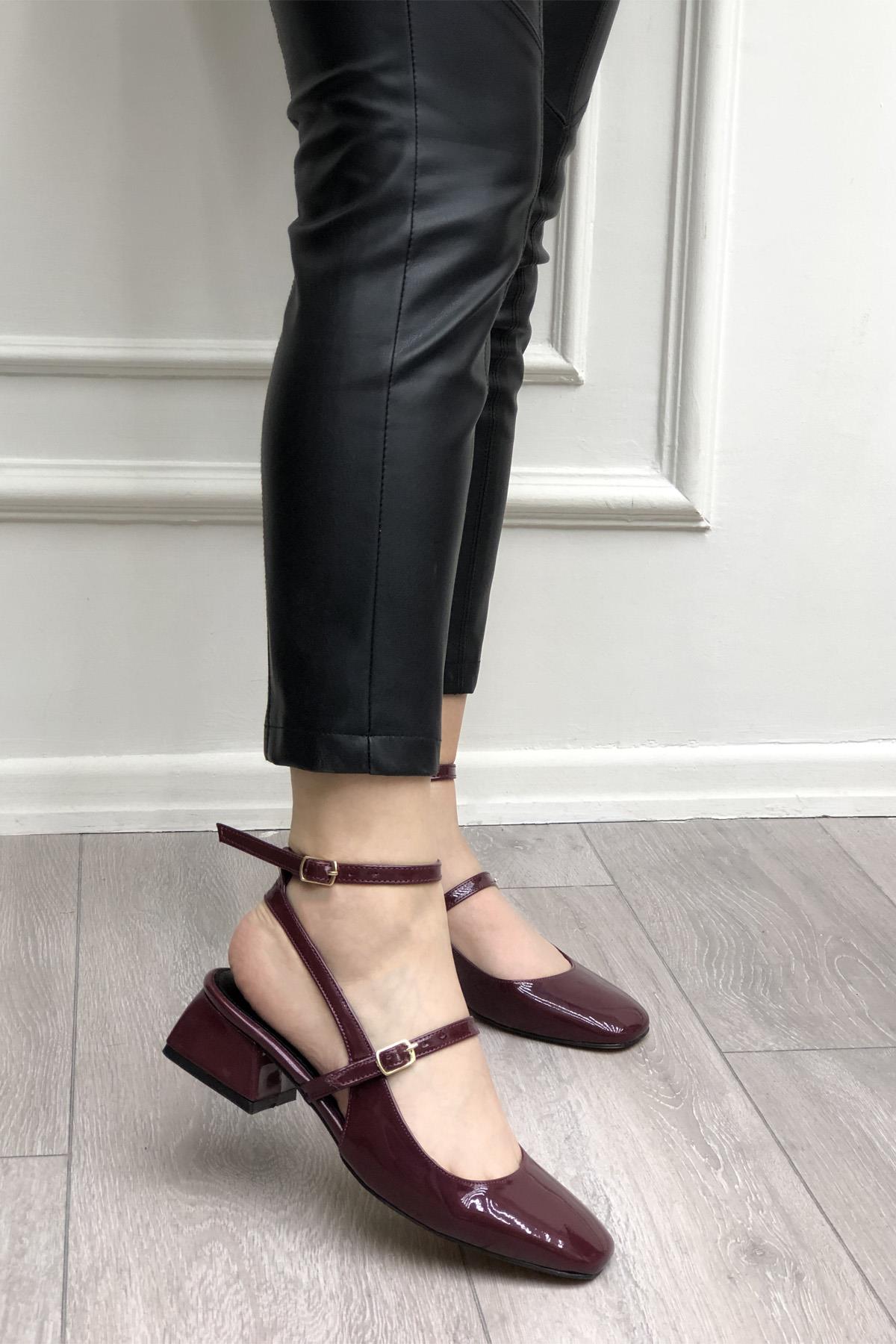 My Bella MK-531 Kare Burun Kadın Ayakkabı Bordo Rugan