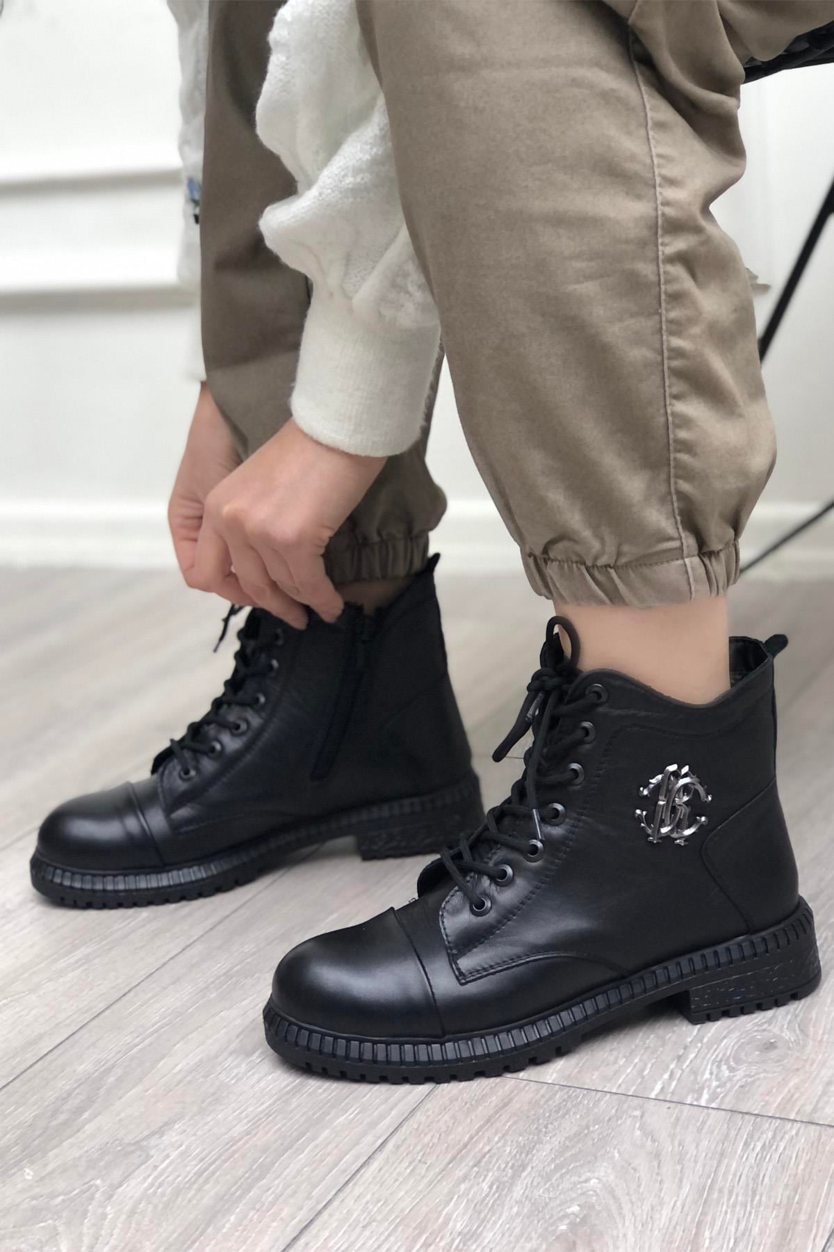 MY BELLA NB-82 Kadın Hakiki Deri Bot Siyah