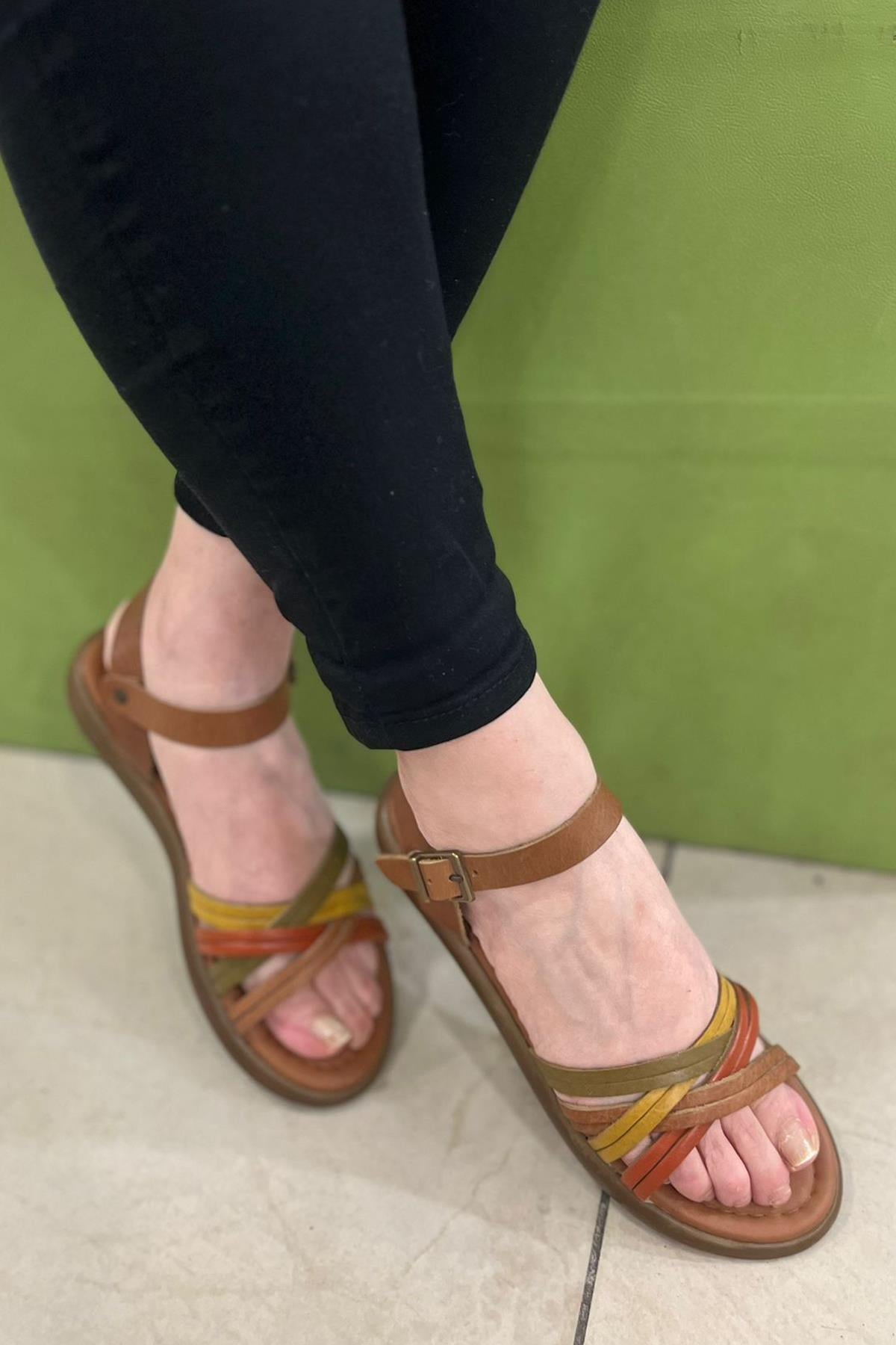 MY BELLA P-105 Deri Kadın Sandalet Taba Multi