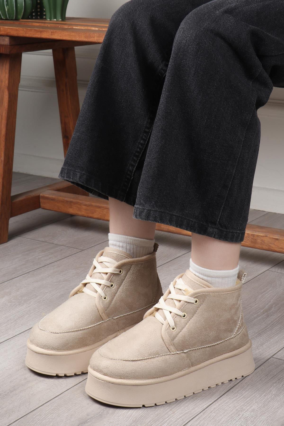 My Bella SDY-15 25K Bağlı UGG Kadın Bot Bej