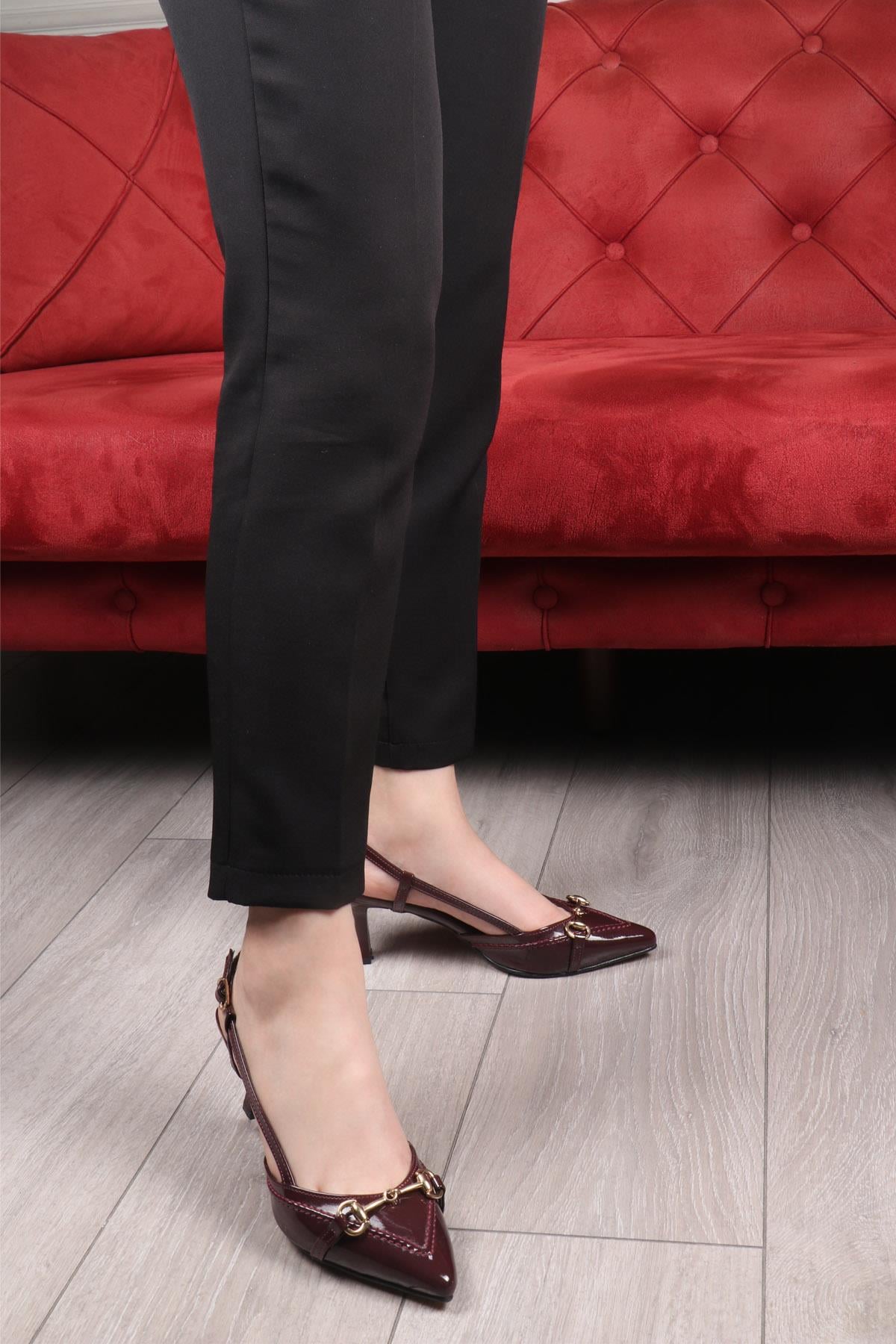 My bella VL-8092 Tokalı Kadın Ayakkabı Bordo Rugan