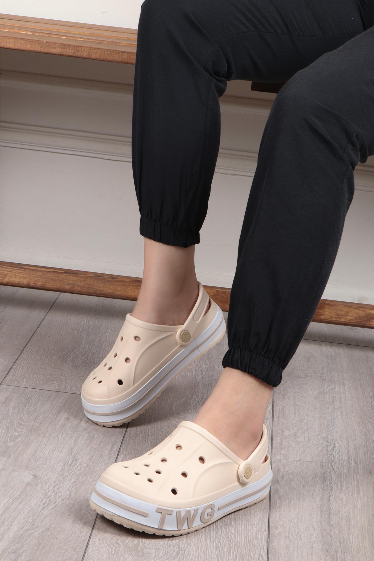 TWİNGO 216 Kadın Crocs Terlik Ekru