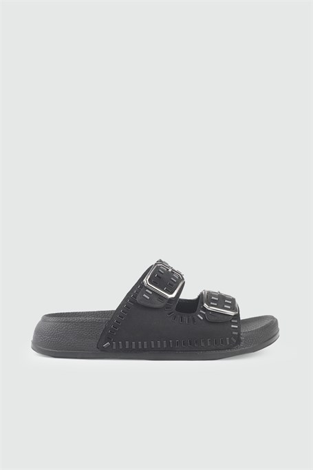 PİENN 26Y 20061-036 Kadın Taşlı Terlik Siyah