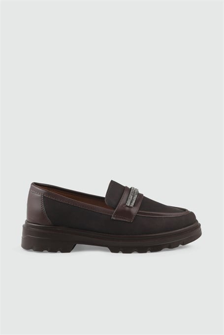 Taş Detaylı Kadın Loafer Kahve Kadın Ayakkabı Wanetti 26-720