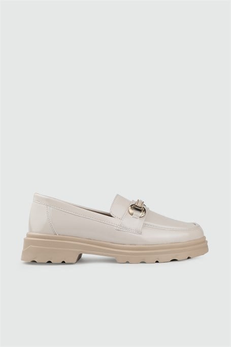 Wanetti 26-710 Poli Loafer Kadın Babet Krem Rugan