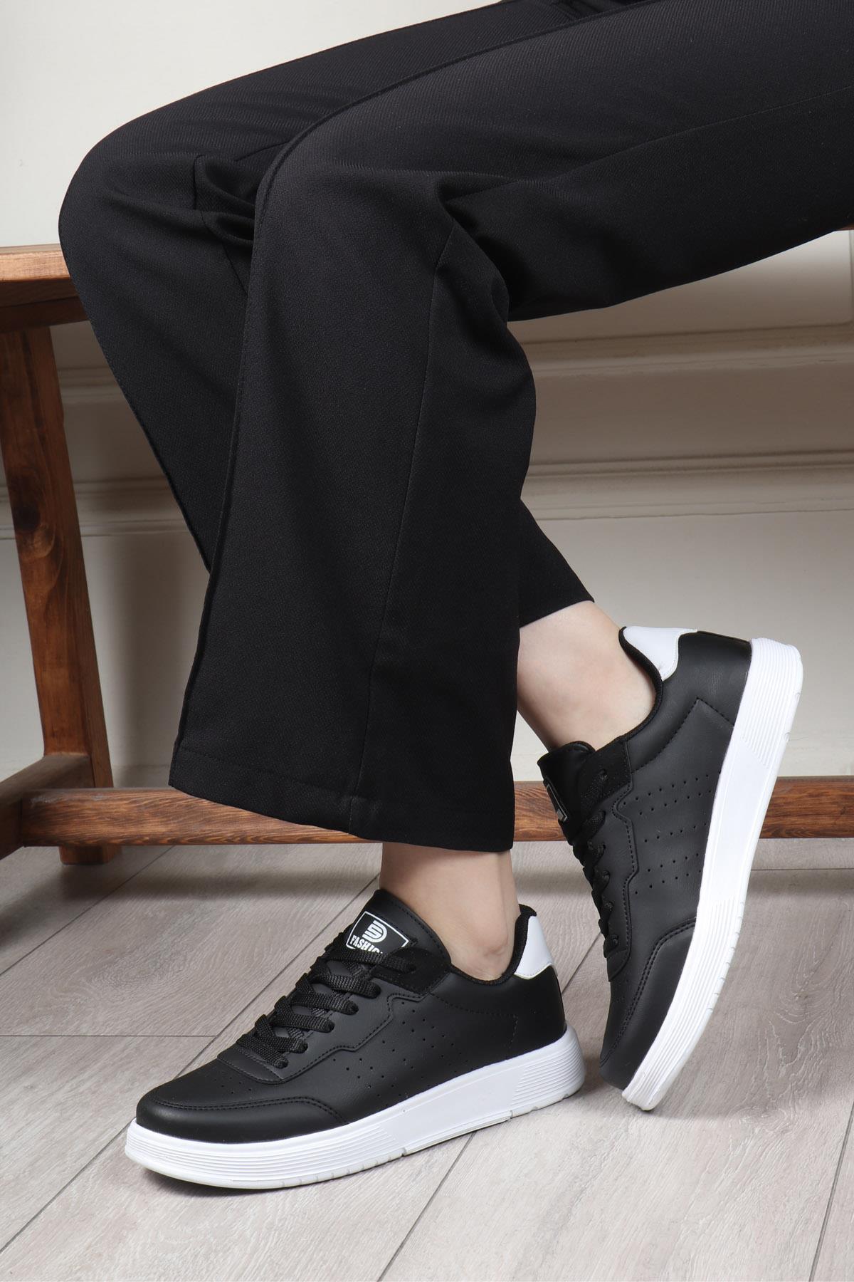  Kadın Cilt Spor Ayakkabı Siyah Beyaz DARKSTEP 158