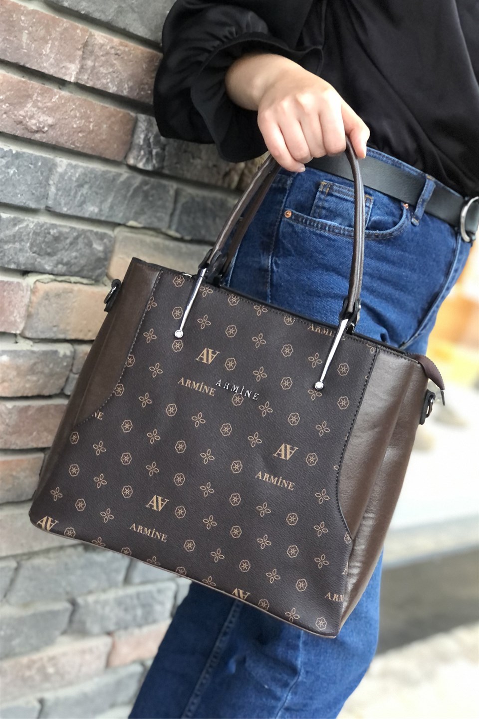 Armine Çanta 208 Kahve Baskılı