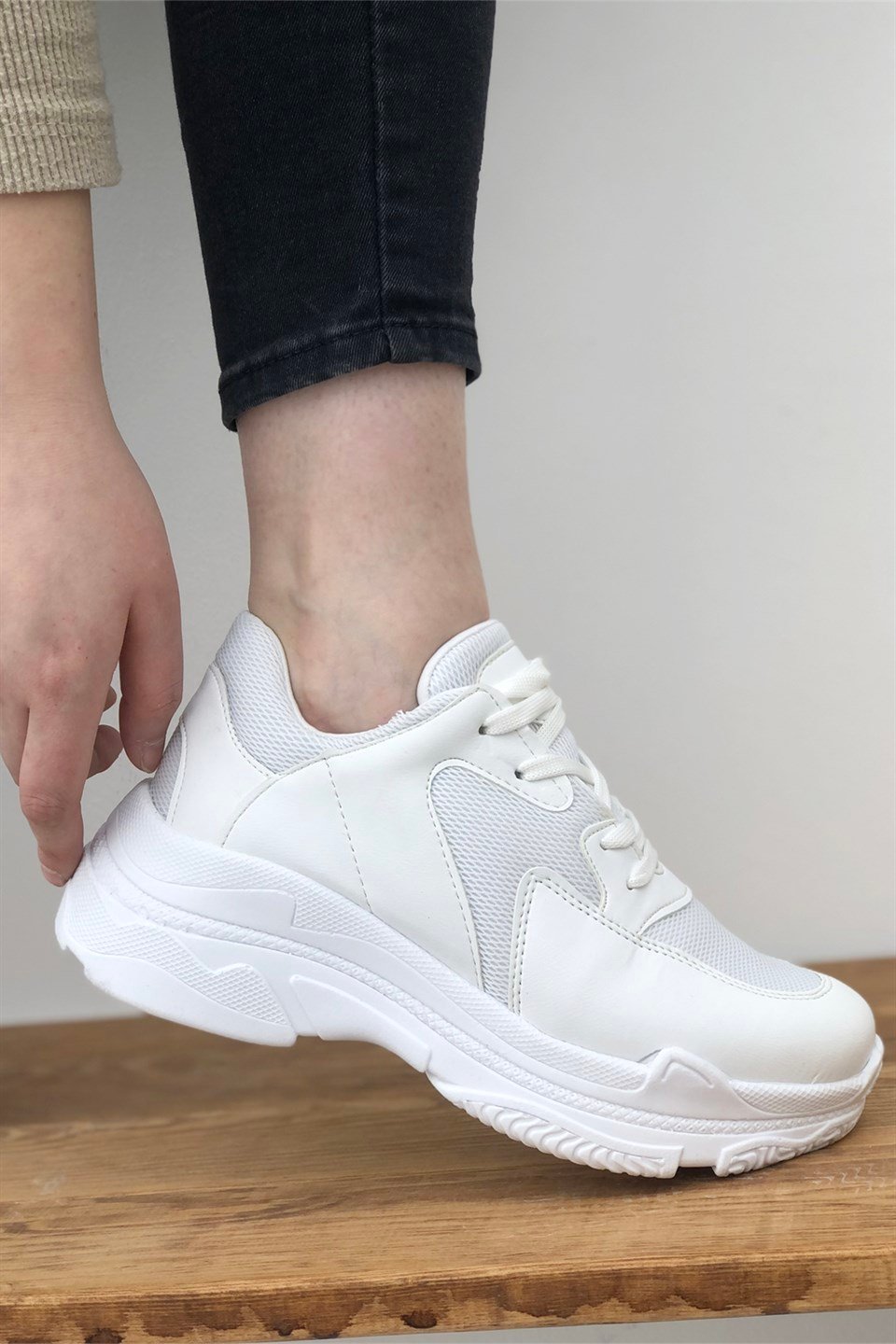 Yüksek Taban Nefes Alır Günlük Kadın Spor Ayakkabı Beyaz Ş-10 | Mybella  Shoes