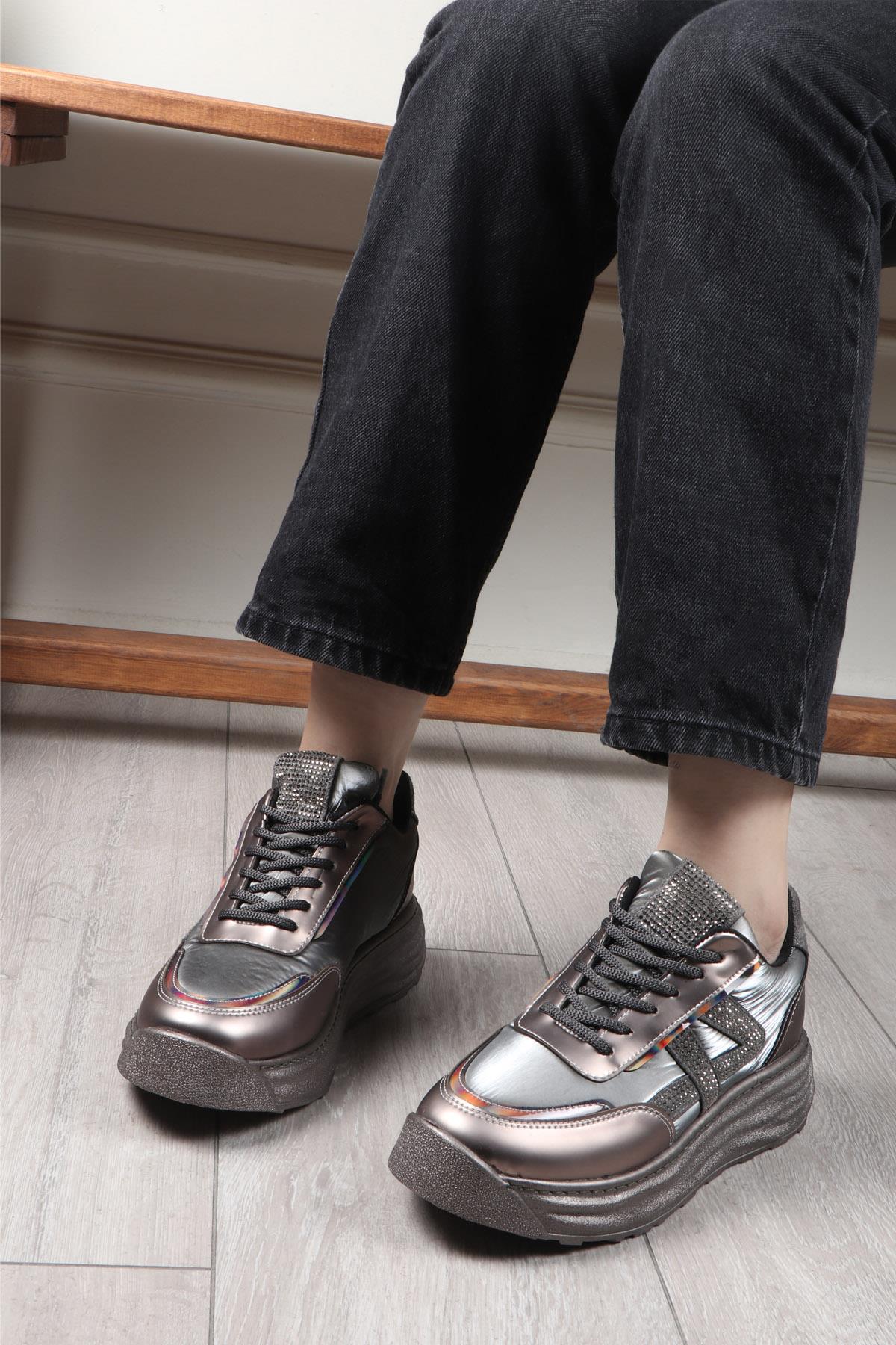 BEREL G279  Taşlı Paraşüt Kadın Ayakkabı Gri