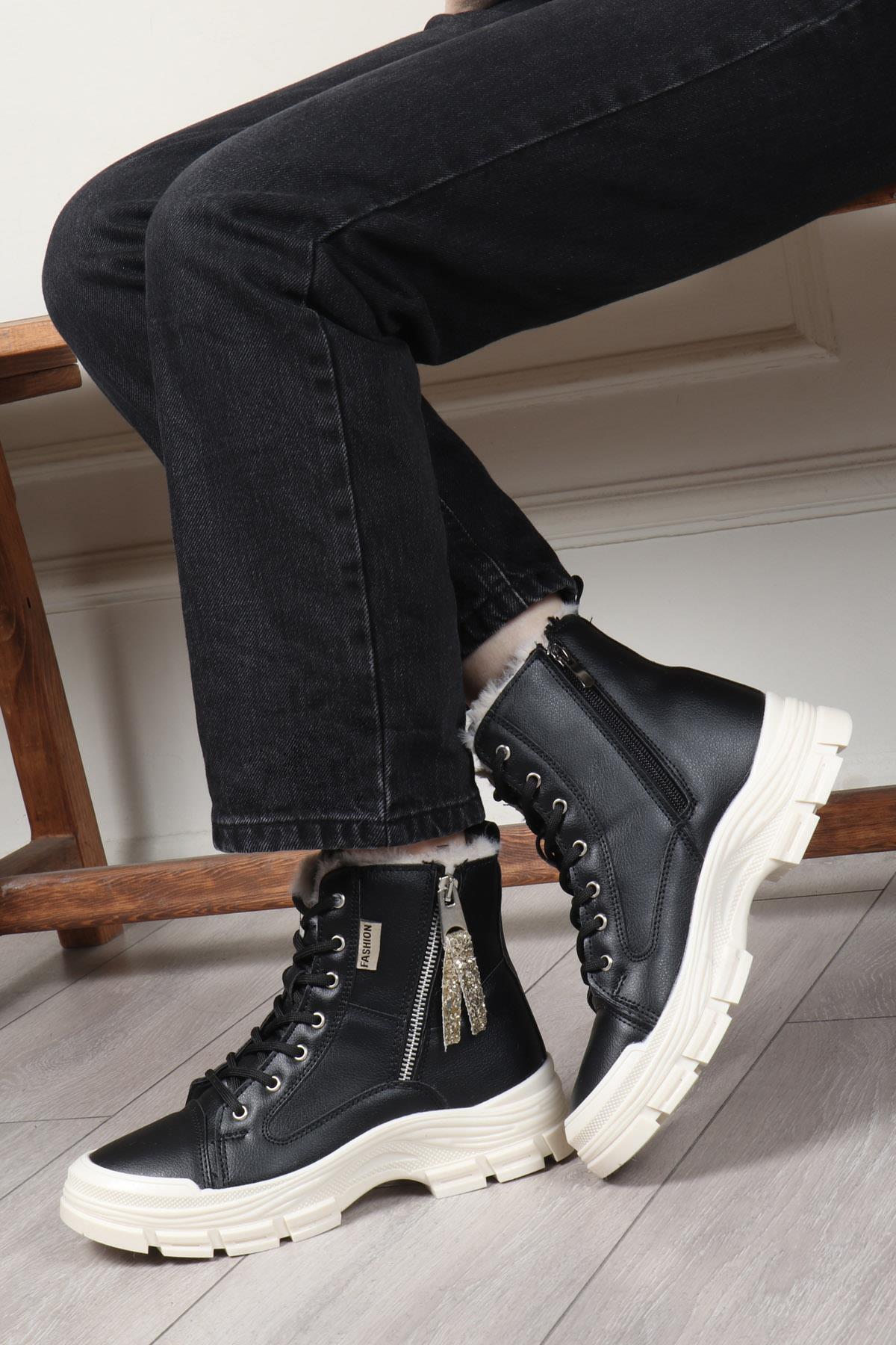 CONPAX 5428 Kadın Bot Siyah Bej