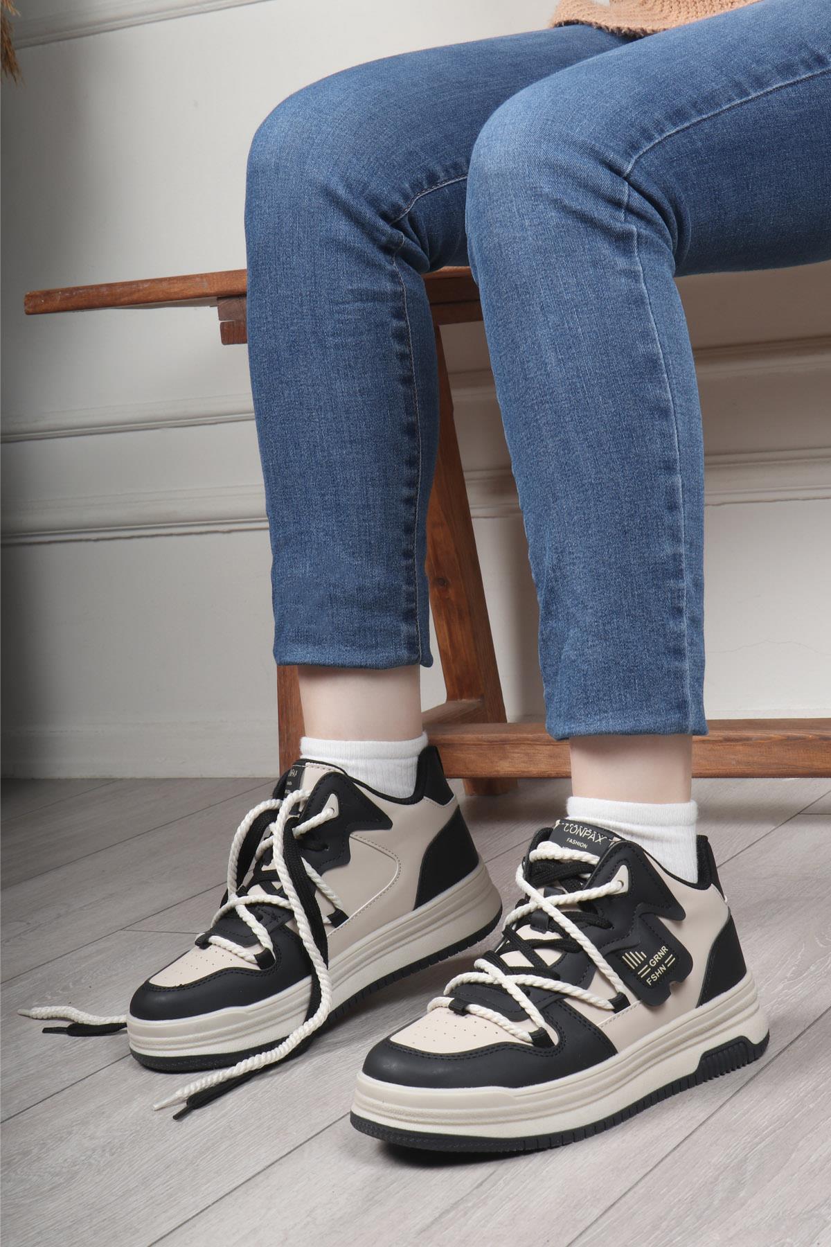 CONPAX 5970 Kadın Spor Ayakkabı Siyah Bej