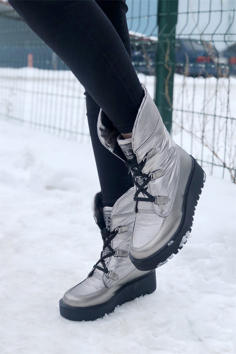 Taşlı Kadın Kar Botu Platin 4012 | My Bella Shoes