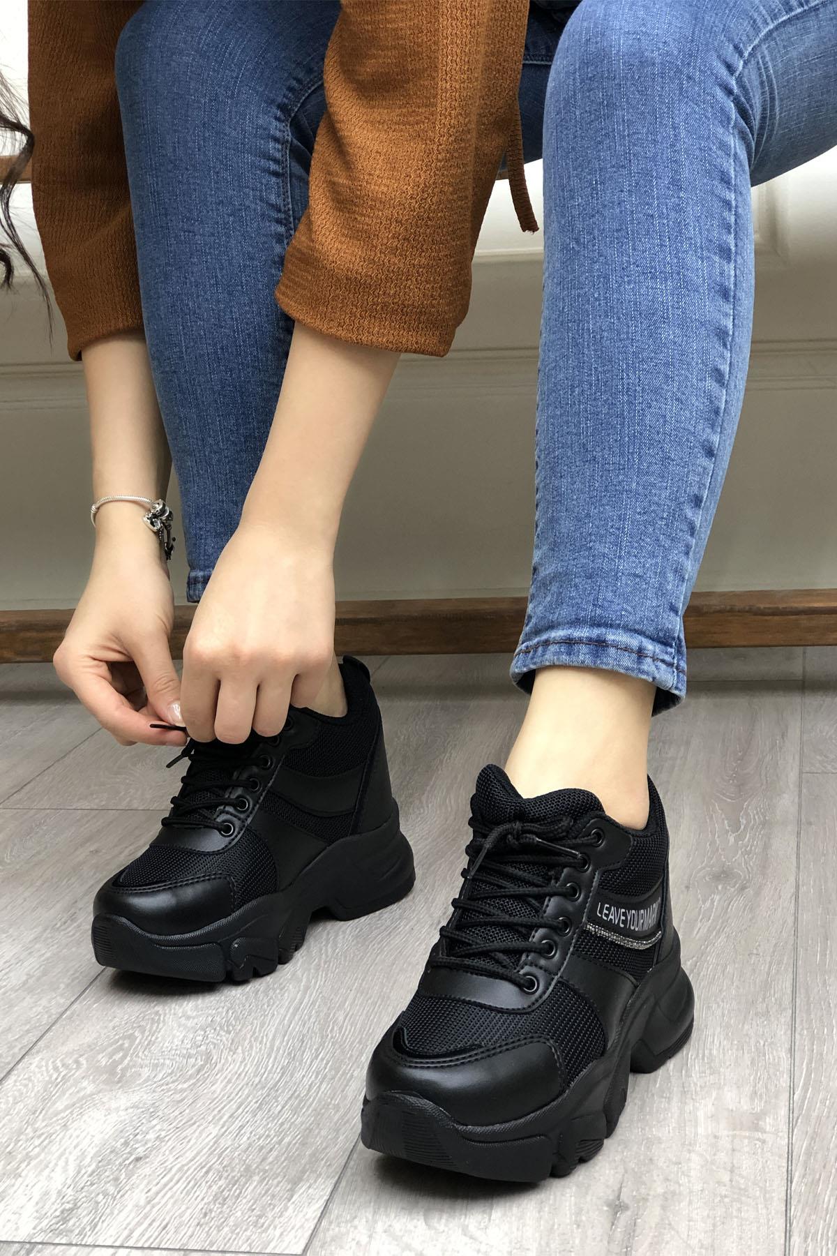 FLET 209 Anoraklı Kadın Spor Ayakkabı Siyah