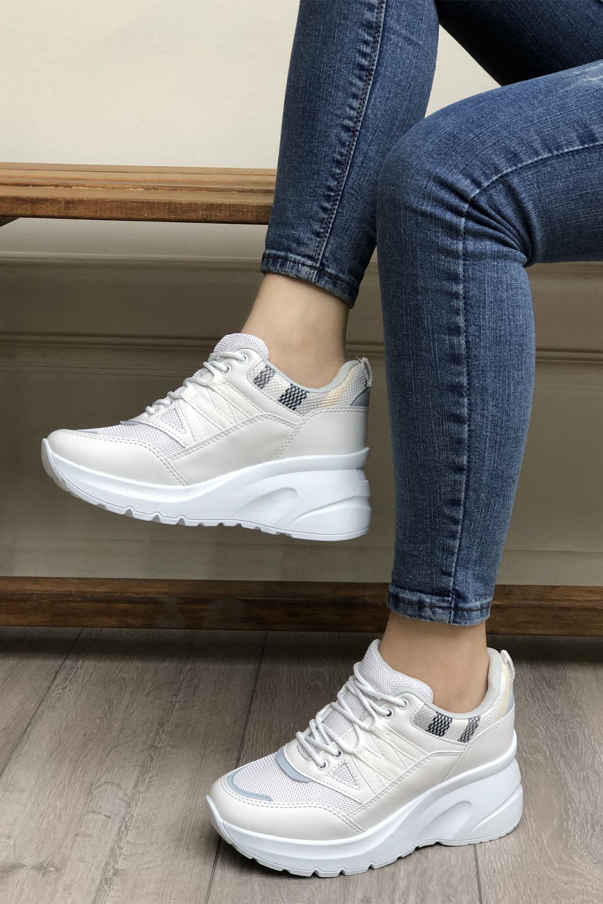 FLET 301 Anoraklı Kadın Spor Ayakkabı Beyaz