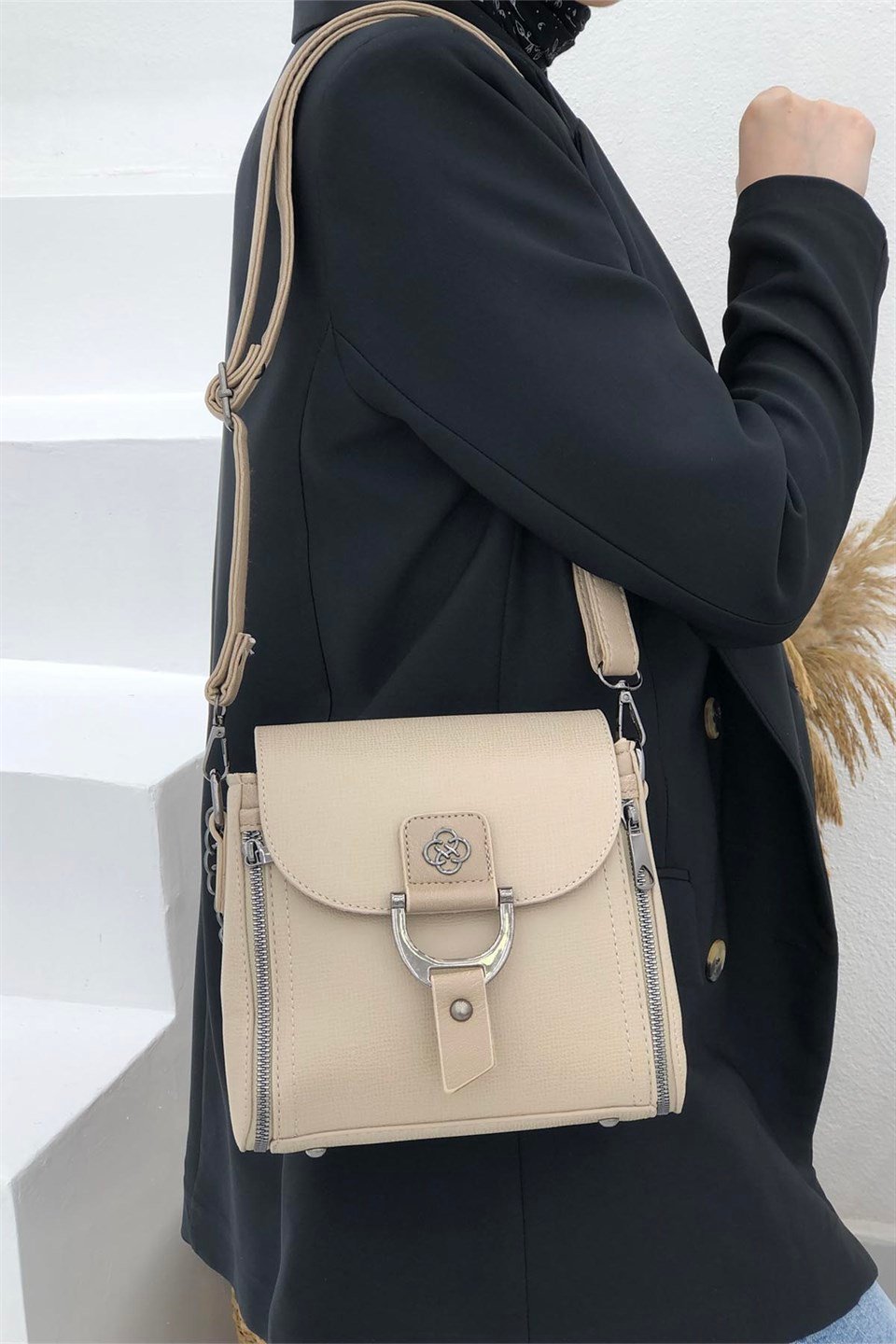 Günlük Kare Kadın Çanta Vizon 1237