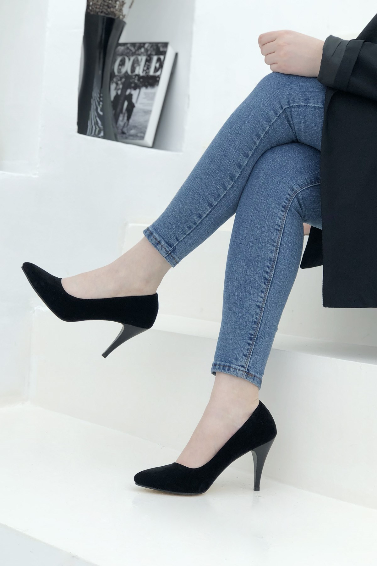 İnce Yüksek Ökçe Stiletto Siyah Süet N-2500