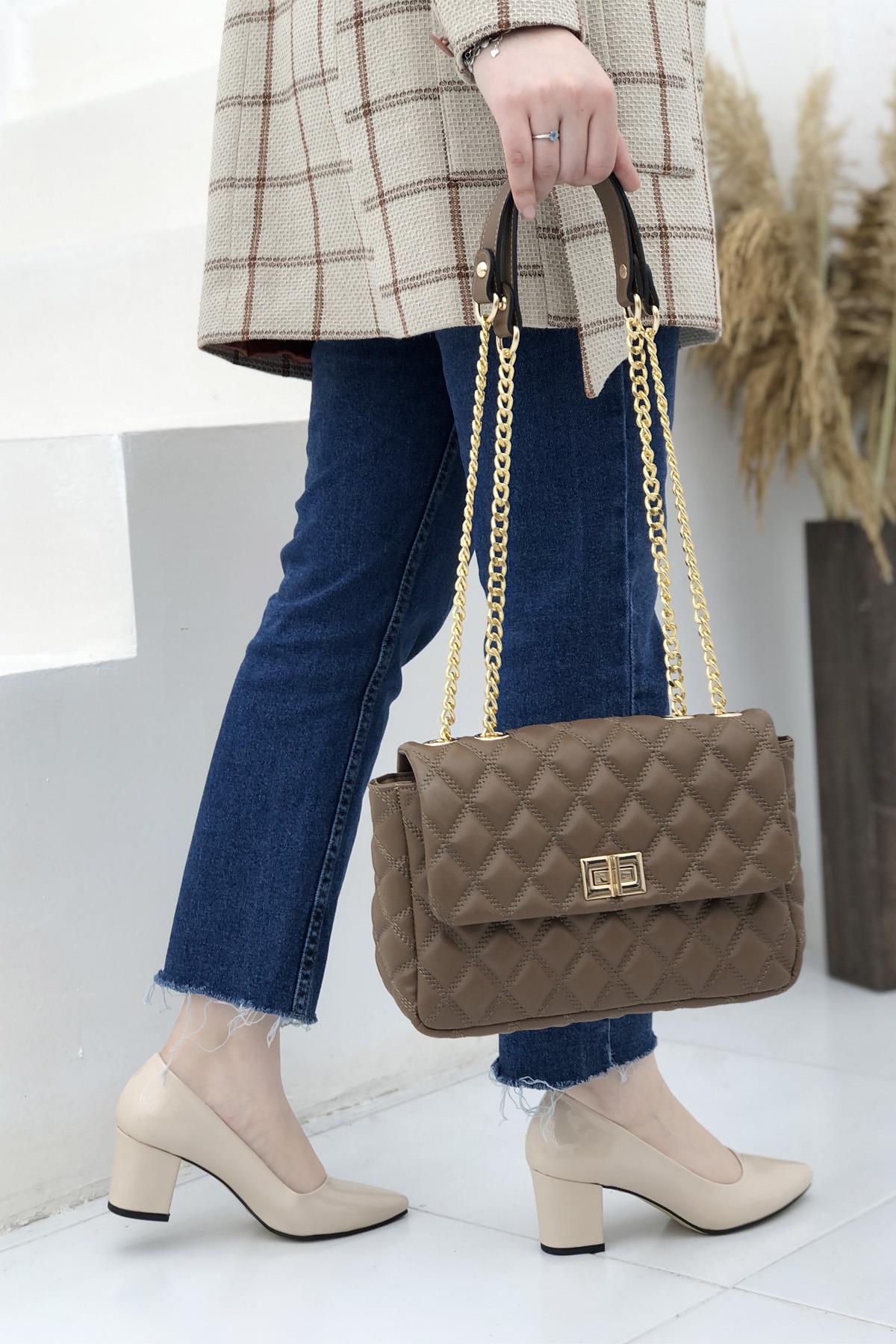 Kalın Kısa Ökçe Stiletto Ten Rugan N-2700