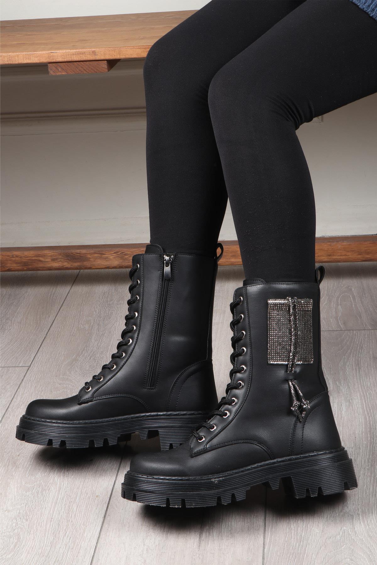 Lady Classy 5003 Taşlı Kadın Bot Siyah