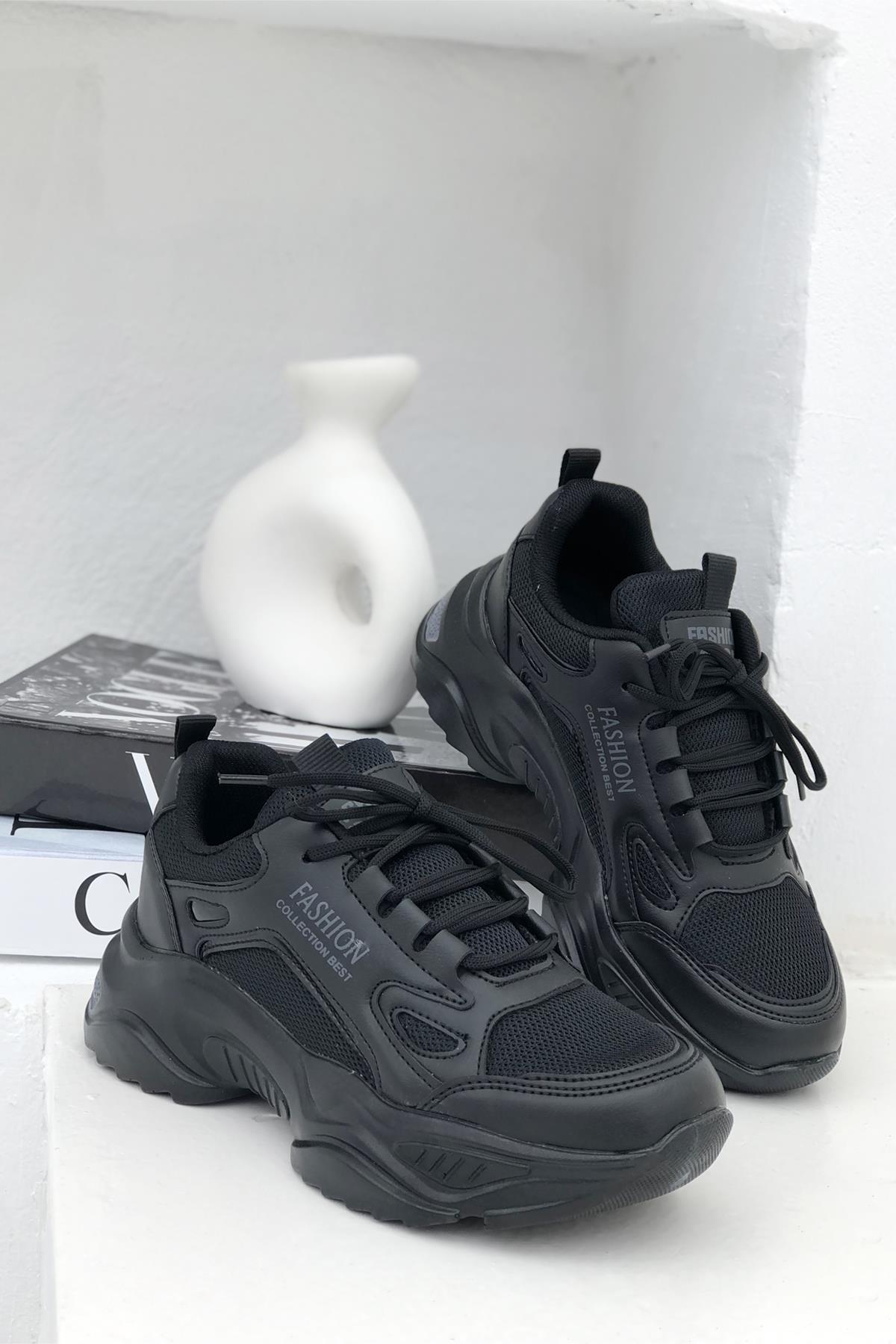 Lambırlent Yüksek Taban Nefes Alır Günlük Kadın Spor Ayakkabı Siyah 9671 |  Mybella Shoes