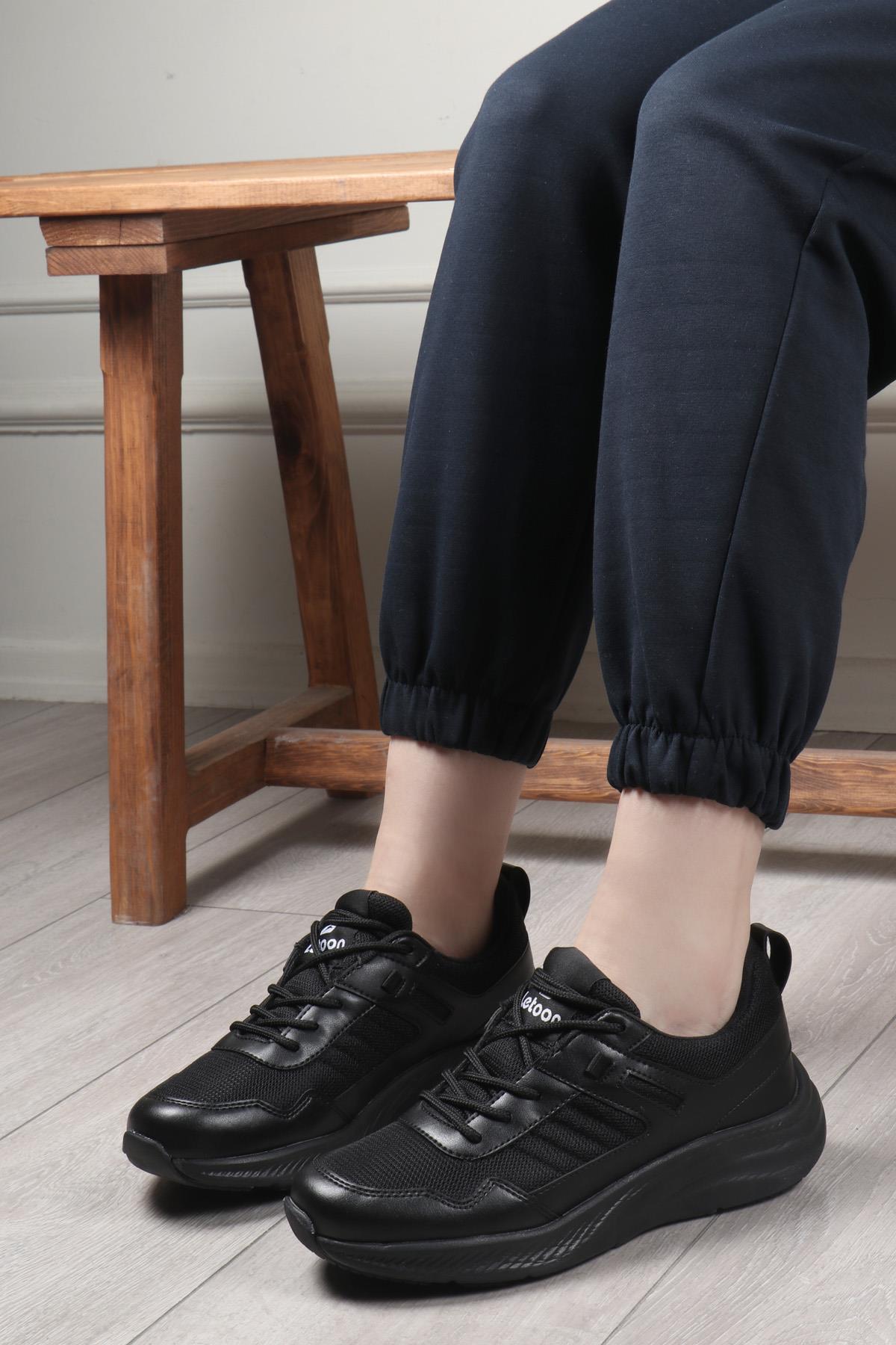 LETOON 1204 Unisex Spor Ayakkabı Siyah Siyah