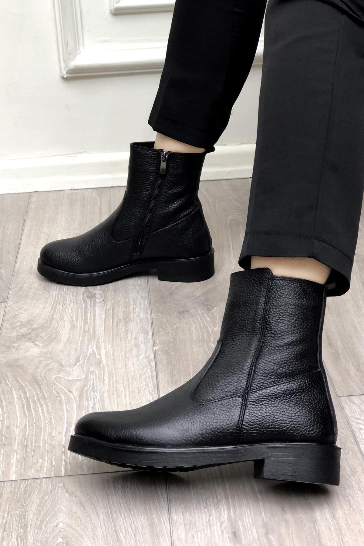 MY BELLA 05-10 Kadın Deri Bot Siyah Floter