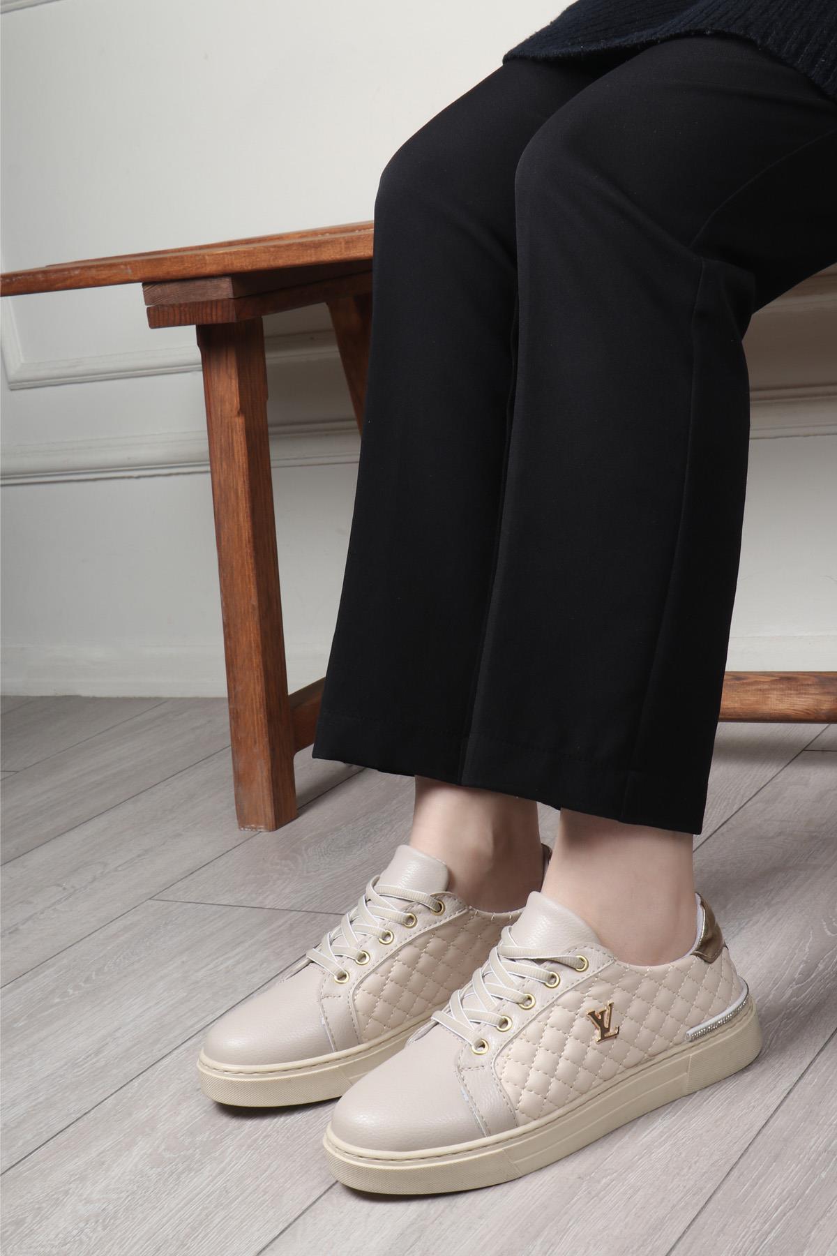 My Bella 25Y BH-5700 Kapitoneli Kadın Sneaker Bej