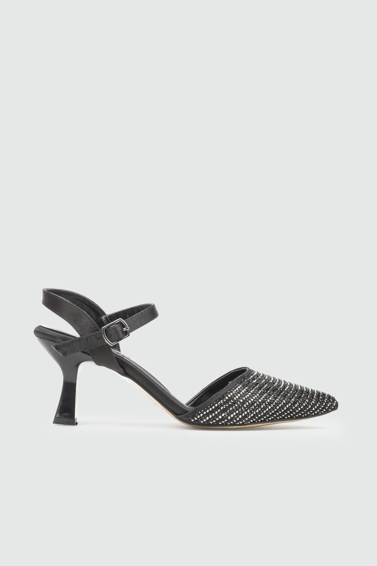 My Bella 25Y KRD-138 Açık Taşlı Kadın Ayakkabı Siyah Saten