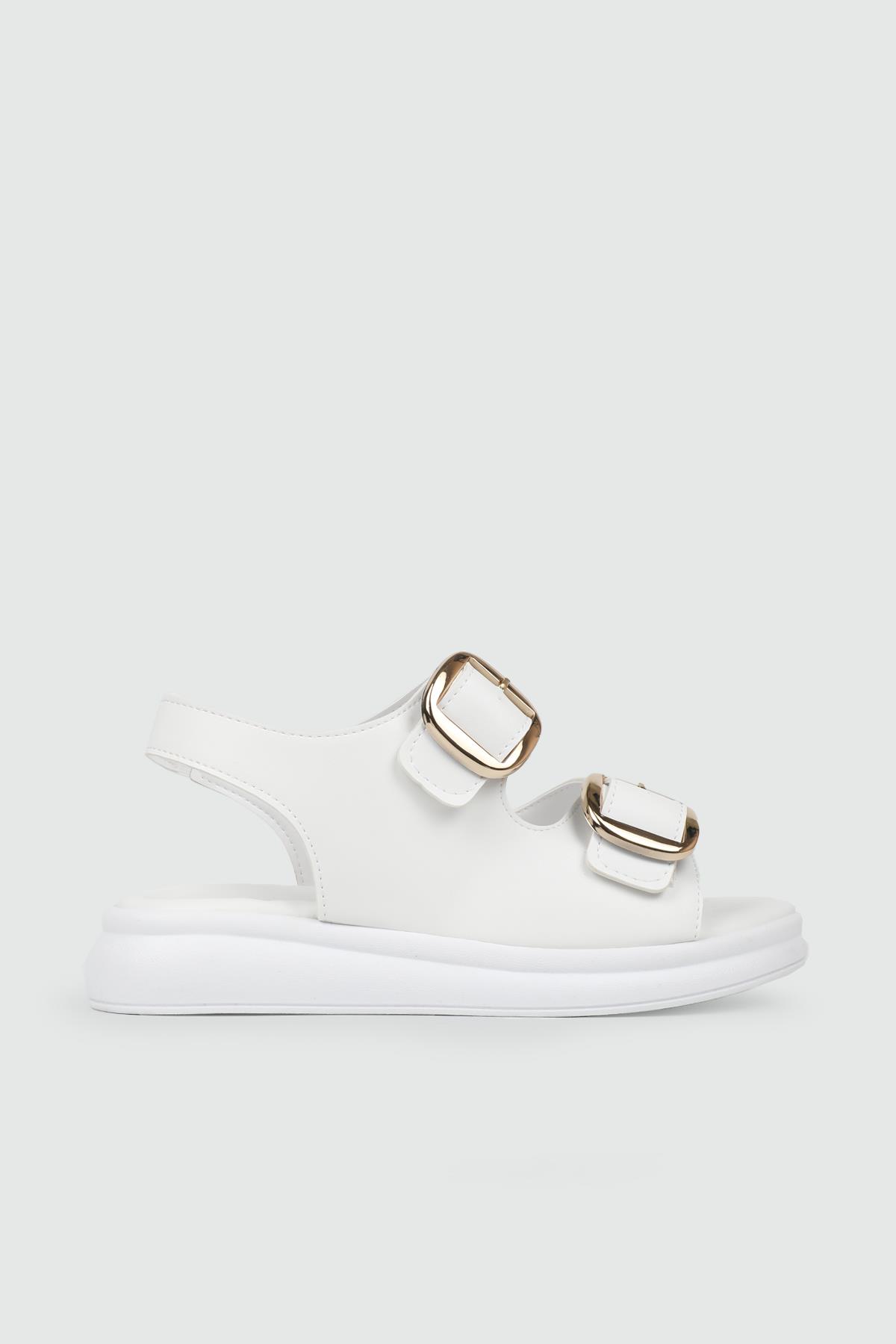 My Bella 25Y Pink 049 Çift Toka Kadın Sandalet Beyaz Altın