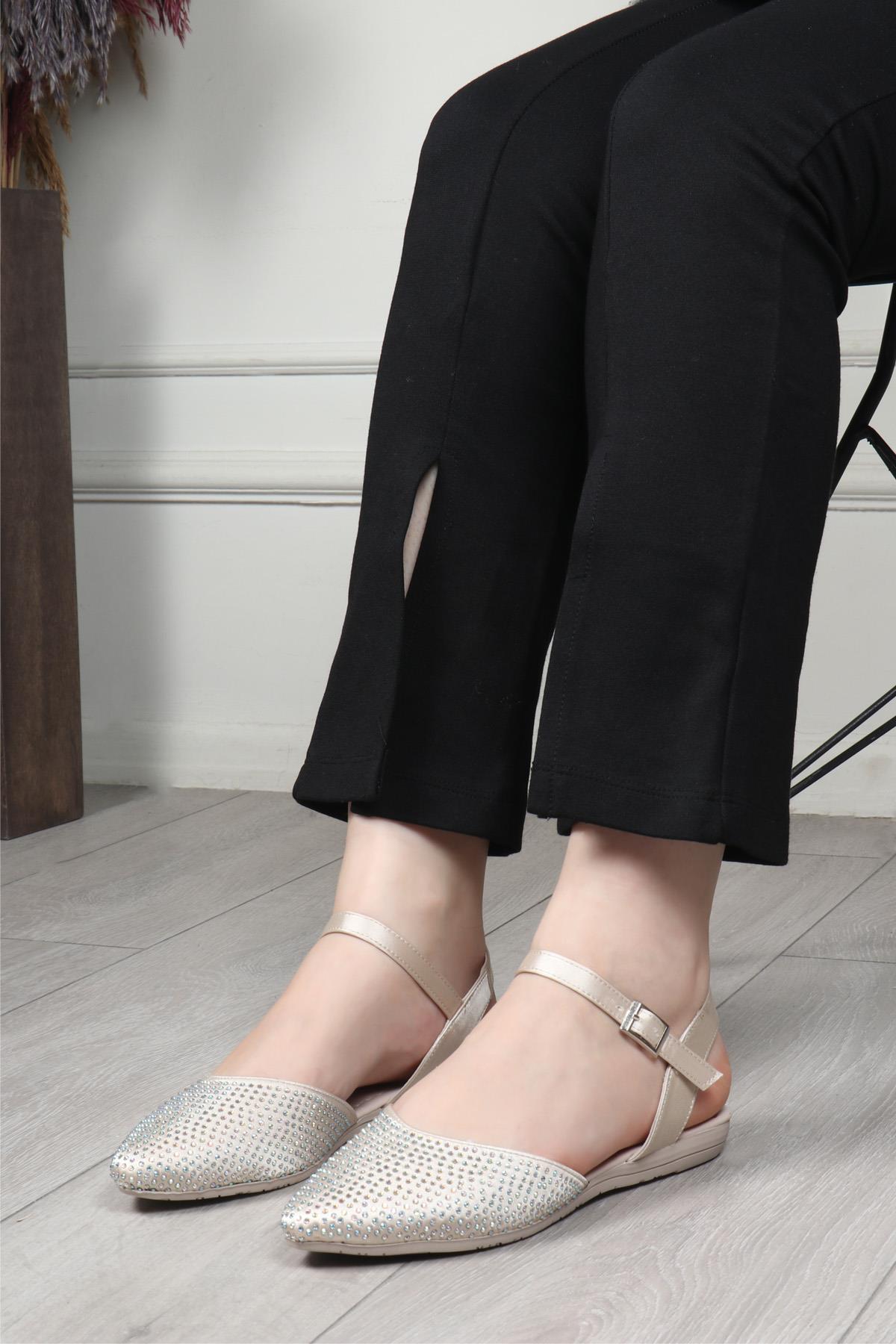 My Bella 25Y ŞM-3060 Açık Taşlı Kadın Ayakkabı Ten