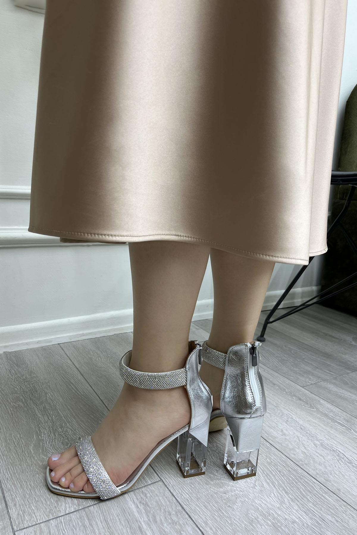 My Bella GK-2028 Taşlı Kadın Ayakkabı Gümüş Kırışık