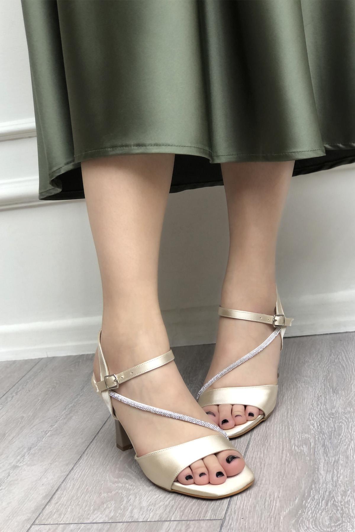 My Bella KRD-201 Kadeh Topuk Kadın Ayakkabı Ten Saten