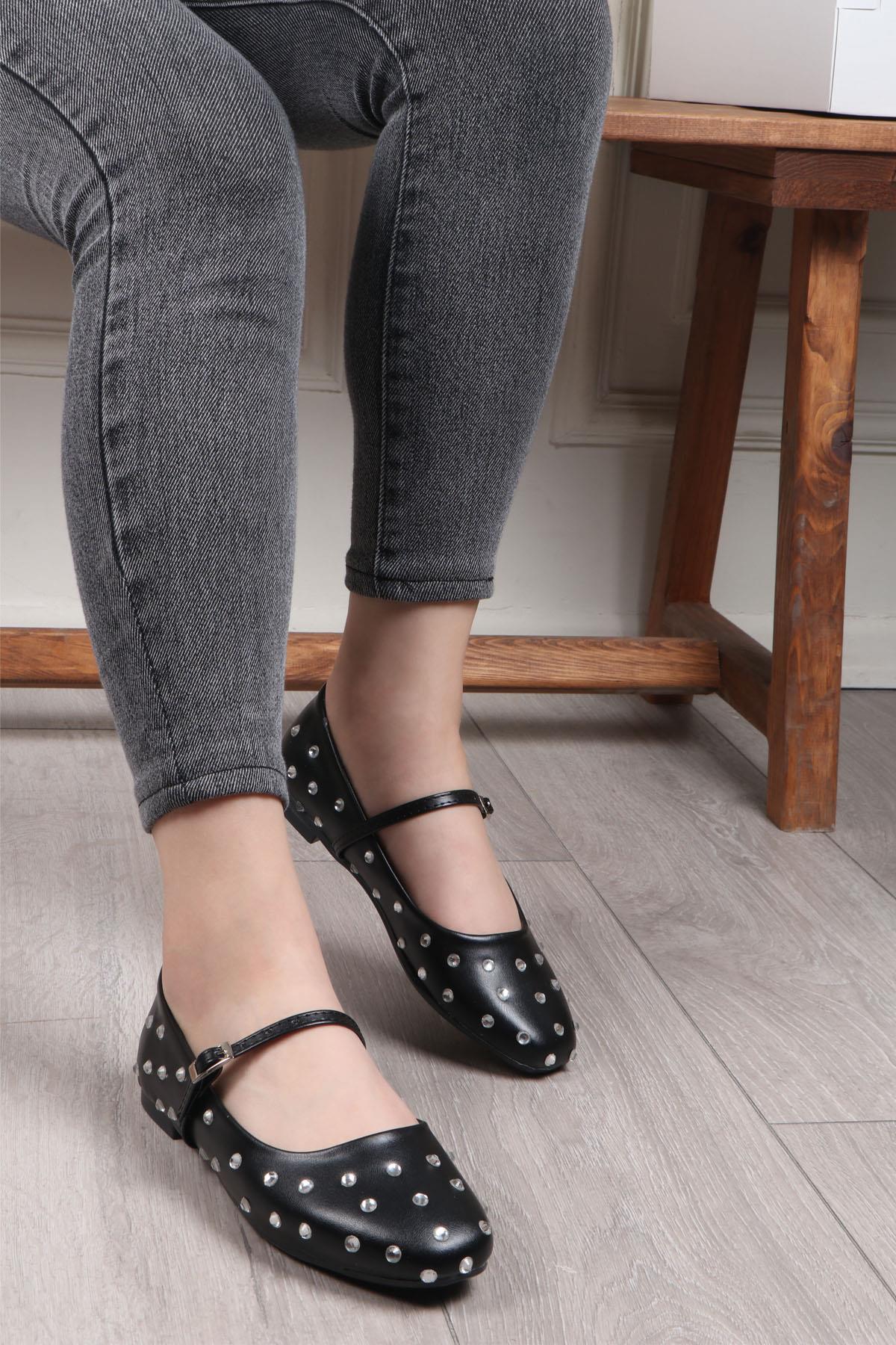 My Bella SDY-128 Taşlı Kadın Babet Siyah