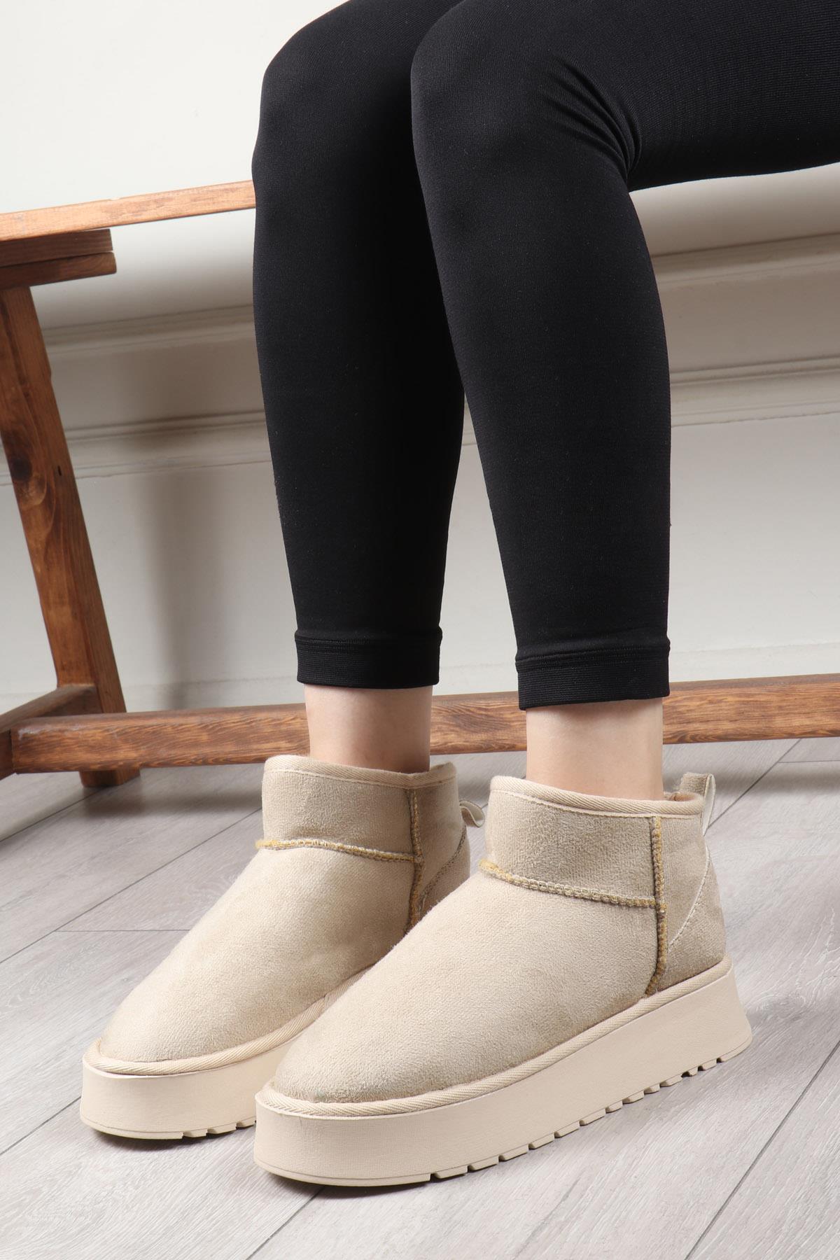 My Bella SDY-400 Kalın Taban UGG Kadın Bot Bej