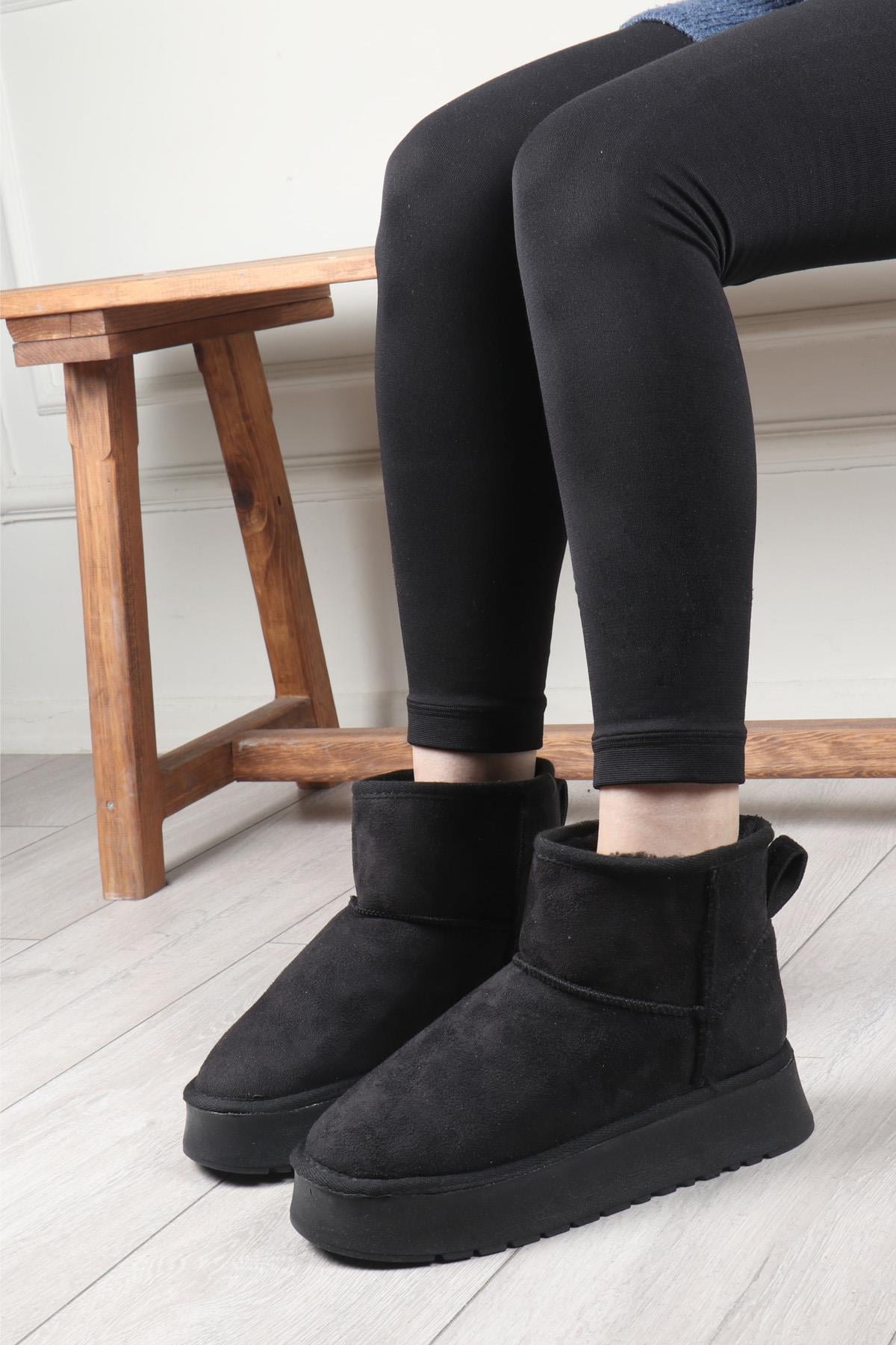 My Bella SDY-400 Kalın Taban UGG Kadın Bot Siyah