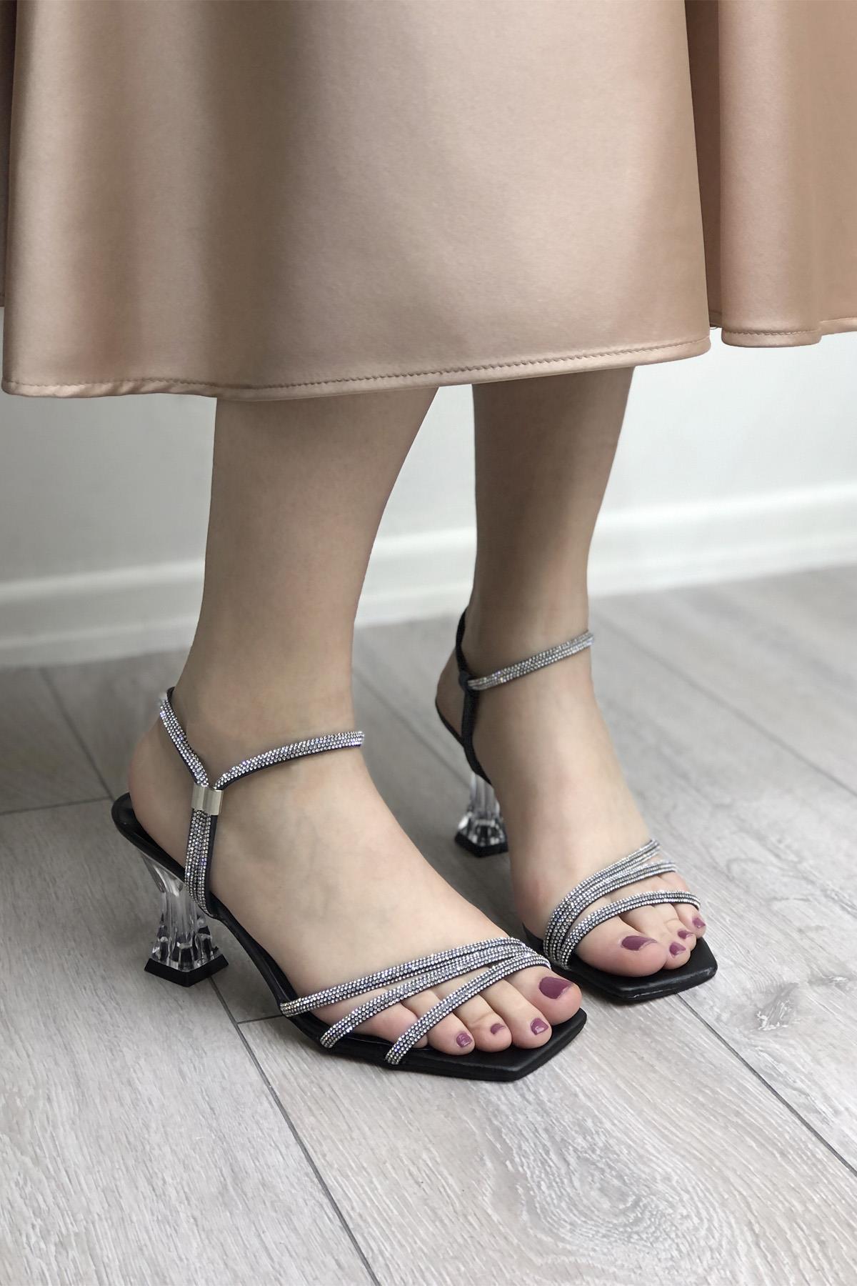 My Bella SH-TD Taşlı Kadın Sandalet Siyah