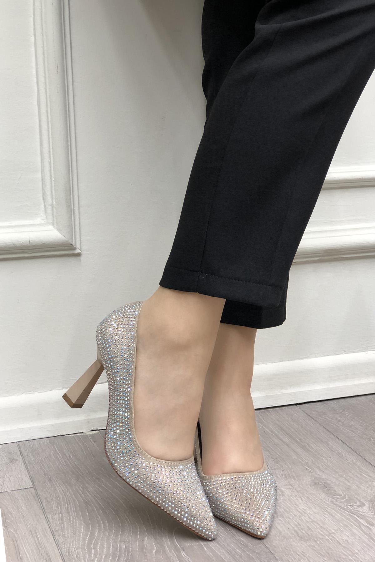 My Bella SP-615 Taşlı Kadın Stiletto Bej Taşlı
